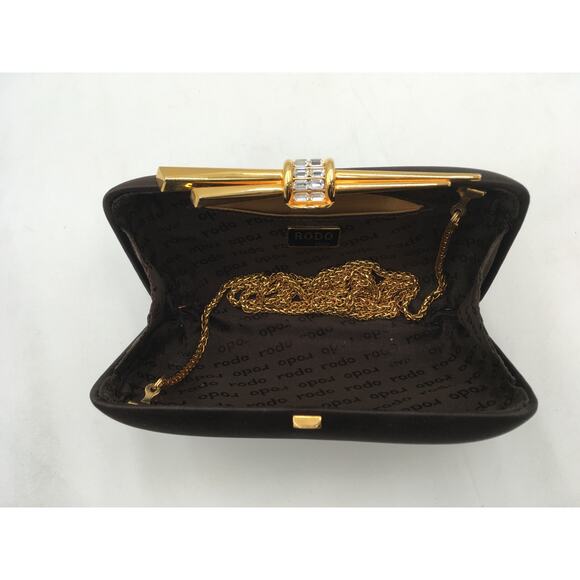 Vintage Rodo Italy Brown Satin Evening Clutch Purse w/Chain Strap - Picture 6 of 8